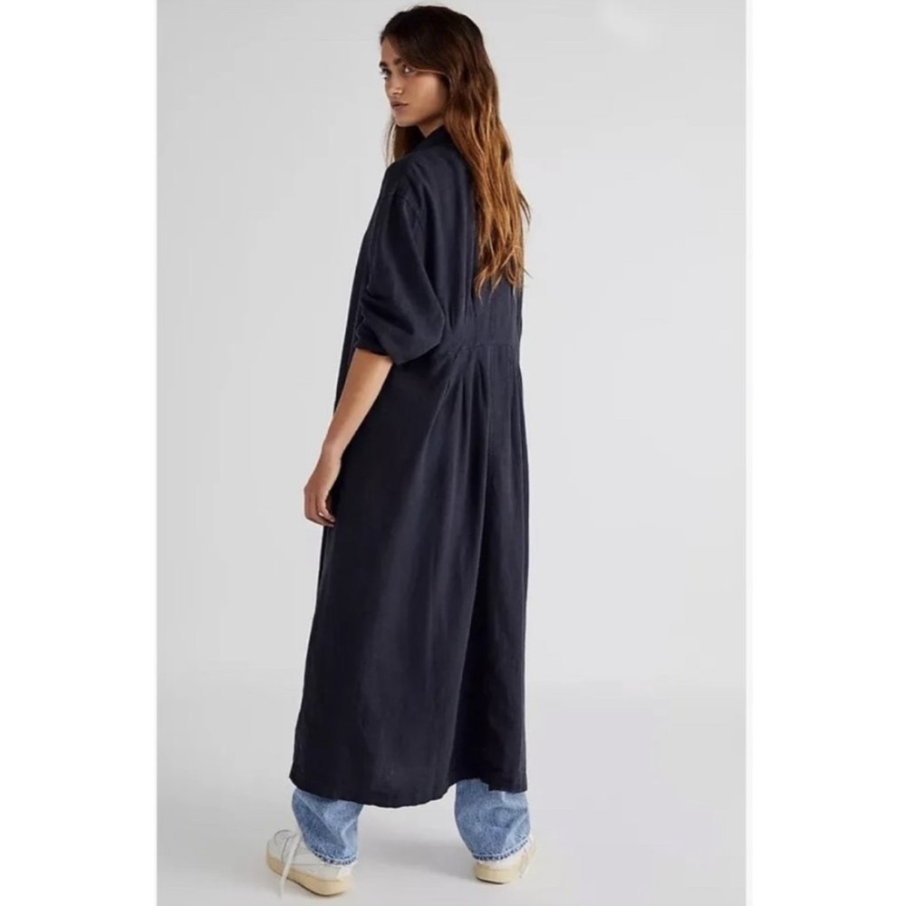 Free People Duster Sweet Melody Trench Coat Linen Blend (S) in Washed Black NWT